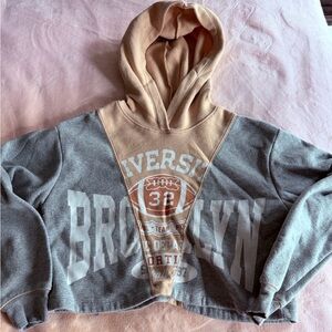 Peach & Gray Cropped Hoodie Sweatshirt - Women